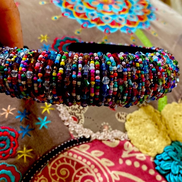 Vintage Gorgeous Sparkling Beads Suede Black Lining Headband Never Used - Picture 12 of 16